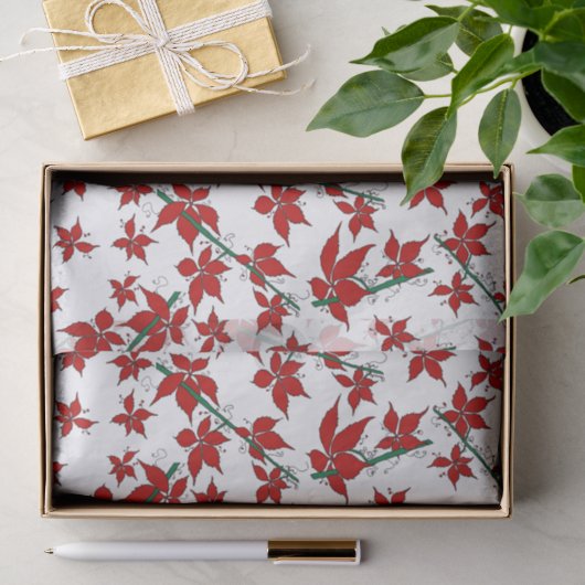 Kerstrood bloemmotief botanisch tissuepapier (Geschenk)
