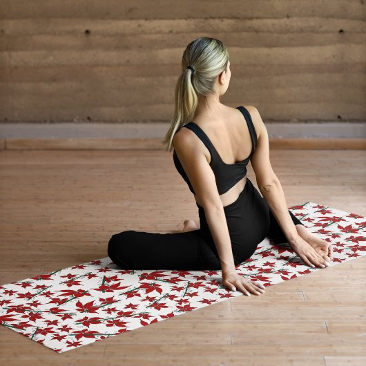 Kerstrood bloemmotief botanisch yogamat