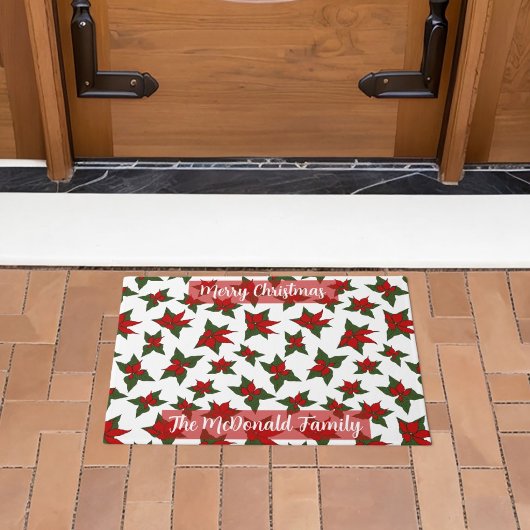 Kerstrood bloempatroon familienaam deurmat