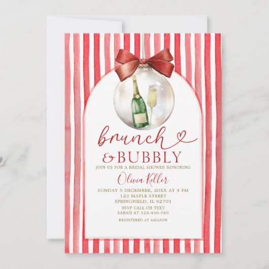 Kerstrood Brunch & Bubbly Bruidsfeest Kaart (Voorkant)