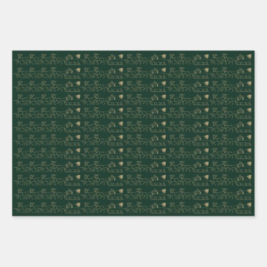 Kerstrood donkergroen zwart goud Santa Reindester Inpakpapier Vel (Voorkant 2)