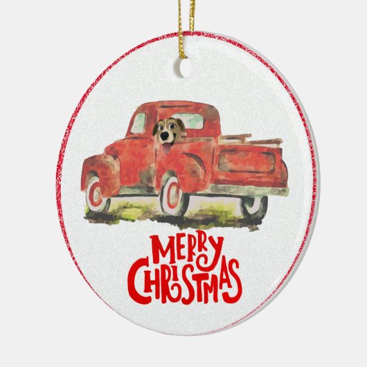 Kerstrood drift foto keramisch Ornament (Links)