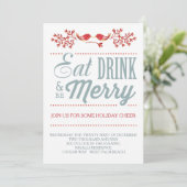 Kerstrood en blauw feestdag kaart (Staand voorkant)