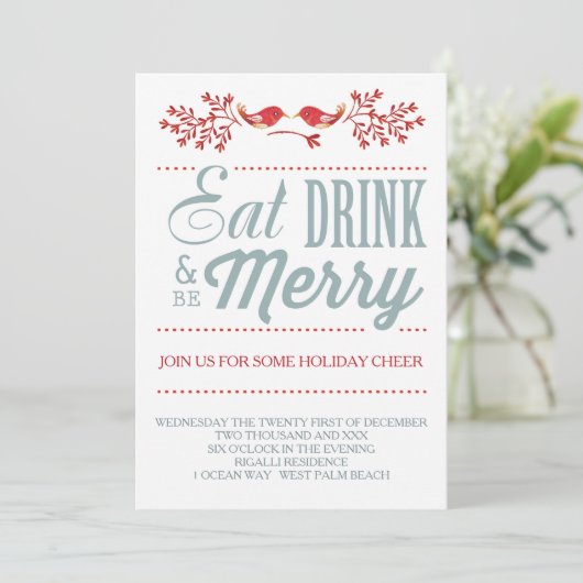 Kerstrood en blauw feestdag kaart (Staand voorkant)