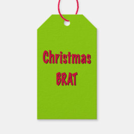 Kerstrood en brat groen cadeaulabel