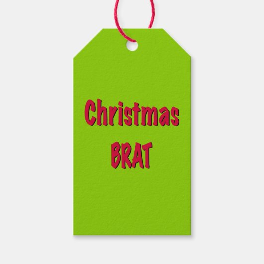 Kerstrood en brat groen cadeaulabel (Voorkant)
