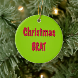Kerstrood en brat groen keramisch ornament