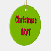 Kerstrood en brat groen keramisch ornament (Rechts)