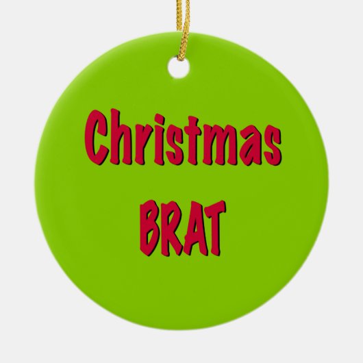 Kerstrood en brat groen keramisch ornament (Voorkant)