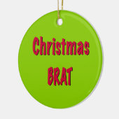 Kerstrood en brat groen keramisch ornament (Links)