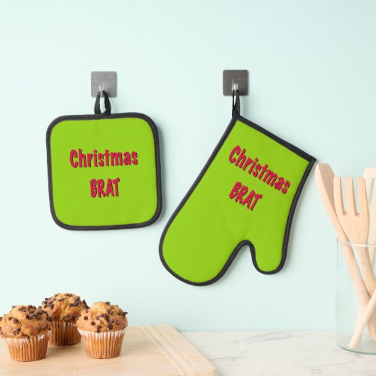 Kerstrood en brat groen ovenwant & pannenlap set (Insitu(Ophanging))