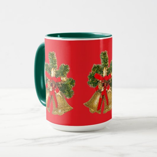 Kerstrood en feestelijk groen mok (Voorkant links)