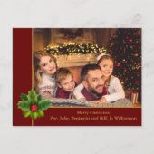 Kerstrood en gouden Lijst met Holly-foto Briefkaart (Voorkant)
