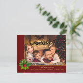 Kerstrood en gouden Lijst met Holly-foto Briefkaart (Staand voorkant)
