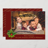 Kerstrood en gouden Lijst met Holly-foto Feestdagenkaart (Voorkant / Achterkant)
