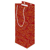 Kerstrood en goudkleurig lederen patroon wijn cadeautas (Achterkant Gekanteld)