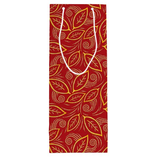 Kerstrood en goudkleurig lederen patroon wijn cadeautas (Achterkant)