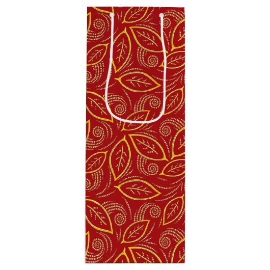 Kerstrood en goudkleurig lederen patroon wijn cadeautas (Voorkant)