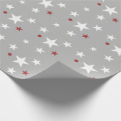 Kerstrood en grijs met sterren cadeaupapier (Hoek)