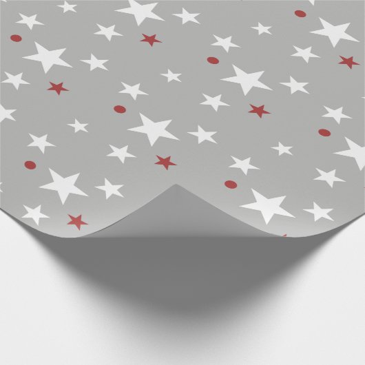Kerstrood en grijs met sterren cadeaupapier (Hoek)