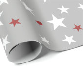 Kerstrood en grijs met sterren cadeaupapier (Rol Hoek)