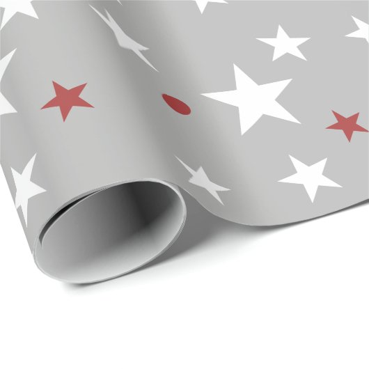Kerstrood en grijs met sterren cadeaupapier (Rol Hoek)