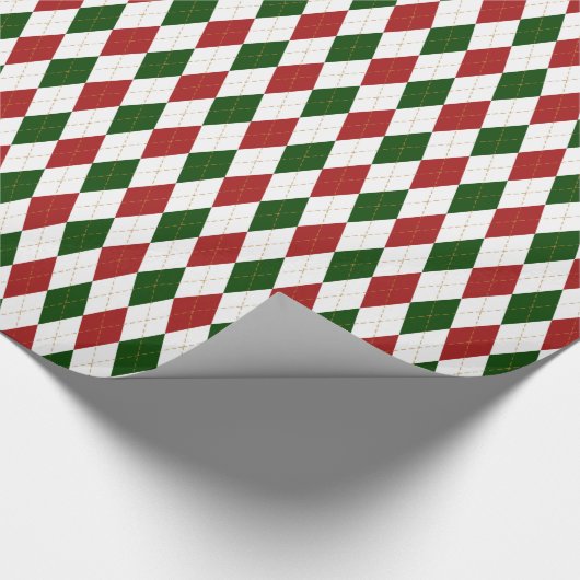 Kerstrood en groen argyle Harlequin Pattern Cadeaupapier (Hoek)
