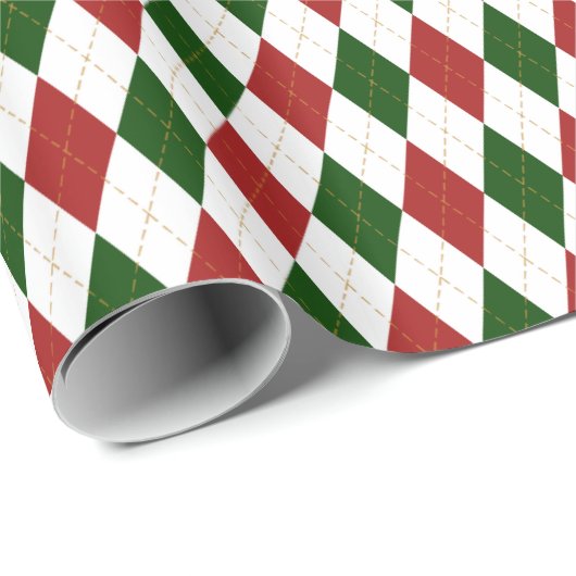 Kerstrood en groen argyle Harlequin Pattern Cadeaupapier (Rol Hoek)