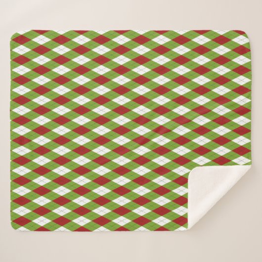 Kerstrood en groen argyle Harlequin Pattern Sherpa Deken (Voorkant (horizontaal))