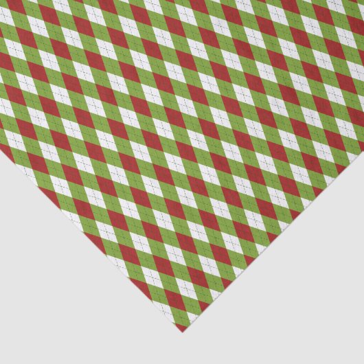 Kerstrood en groen argyle Harlequin Pattern Tissuepapier (Detail)