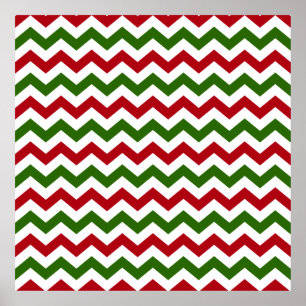 Kerstrood en groen Chevron Pattern Poster