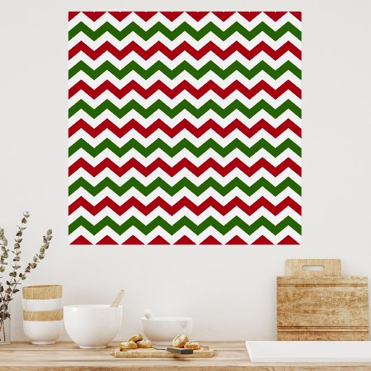 Kerstrood en groen Chevron Pattern Poster (Keuken)