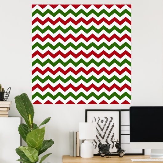 Kerstrood en groen Chevron Pattern Poster (Thuiskantoor)