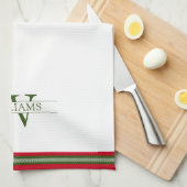 Kerstrood en groen Frans landenmonogram Theedoek (Quarter Fold)