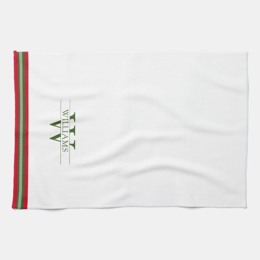 Kerstrood en groen Frans landenmonogram Theedoek (Horizontaal)