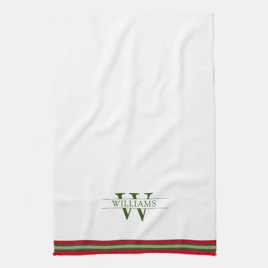 Kerstrood en groen Frans landenmonogram Theedoek (Verticaal)