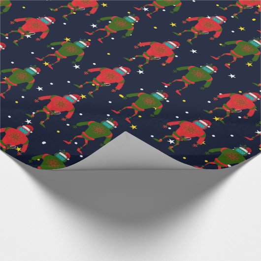 Kerstrood en groen gemiddelde robots in de ruimte cadeaupapier (Hoek)