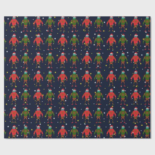 Kerstrood en groen gemiddelde robots in de ruimte cadeaupapier (Vlak)