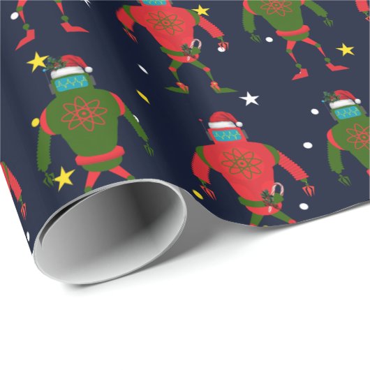 Kerstrood en groen gemiddelde robots in de ruimte cadeaupapier (Rol Hoek)