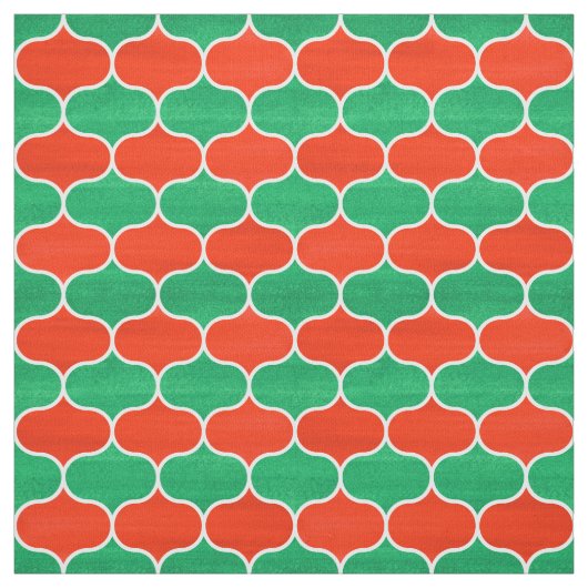 Kerstrood en groen Geometrisch Ogee Patroon Stof (Swatch)