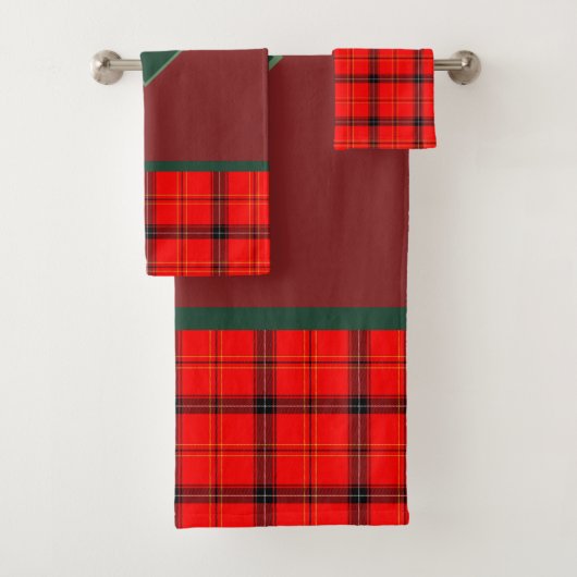 kerstrood en groen gepantserd met tartan monogramm bad handdoek (Insitu)