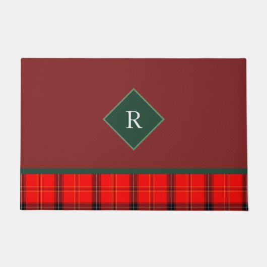 kerstrood en groen gepantserd met tartan monogramm deurmat (Voorkant)