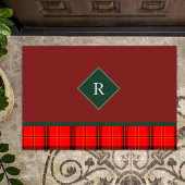 kerstrood en groen gepantserd met tartan monogramm deurmat