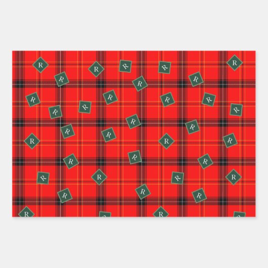 kerstrood en groen gepantserd met tartan monogramm inpakpapier vel (Voorkant)