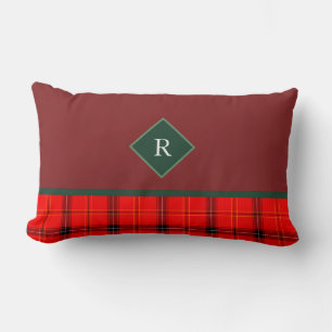 kerstrood en groen gepantserd met tartan monogramm kussen