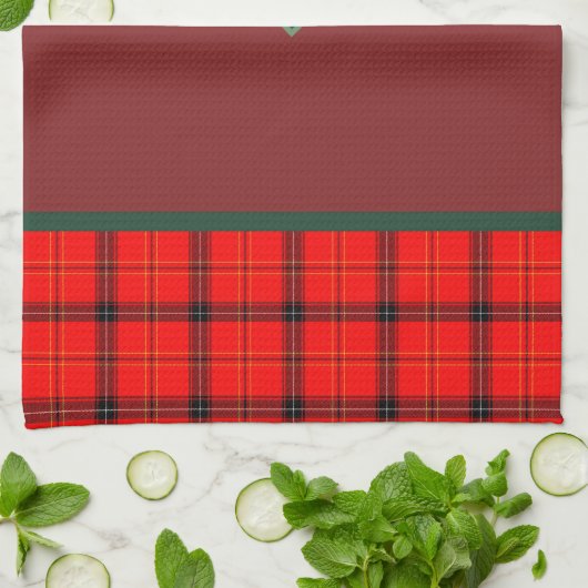 kerstrood en groen gepantserd met tartan monogramm theedoek (Gevouwen)