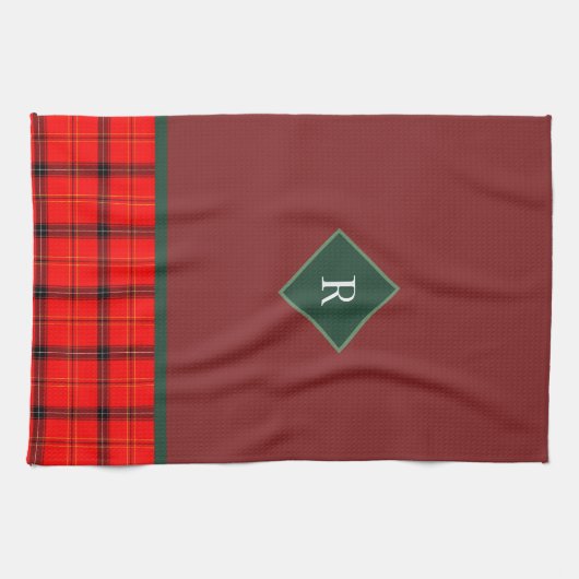 kerstrood en groen gepantserd met tartan monogramm theedoek (Horizontaal)