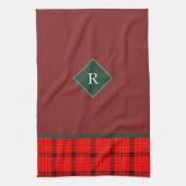 kerstrood en groen gepantserd met tartan monogramm theedoek (Verticaal)