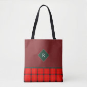 kerstrood en groen gepantserd met tartan monogramm tote bag (Voorkant)