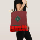 kerstrood en groen gepantserd met tartan monogramm tote bag (Dichtbij)